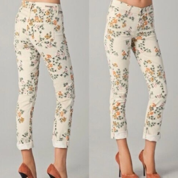 Citizens of Humanity Mandy High Waist Retro Slim Roll Up Floral Jeans 28 6 ivory - Picture 1 of 12